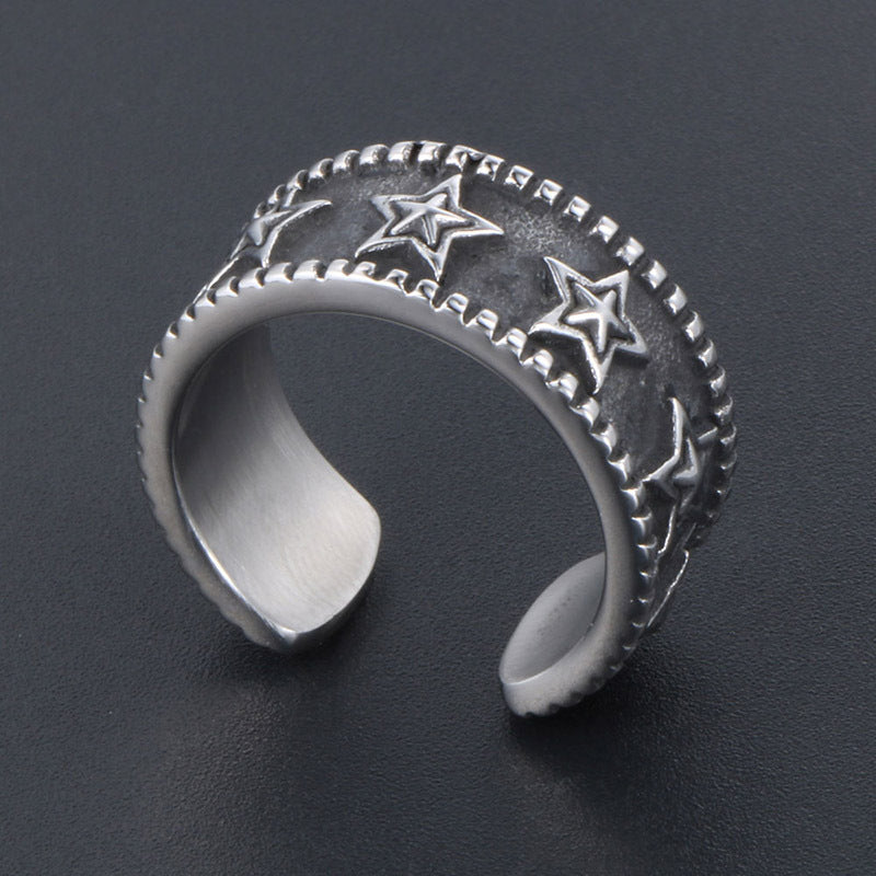 Vintage Titanium Steel Pentagram Star Open Ring for Men - Simple and Stylish Stainless Steel Accessory