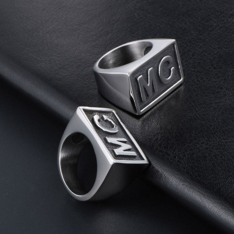 Titanium Steel Wide Ring with MC English Letters for Men and Women - Simple Personality Design