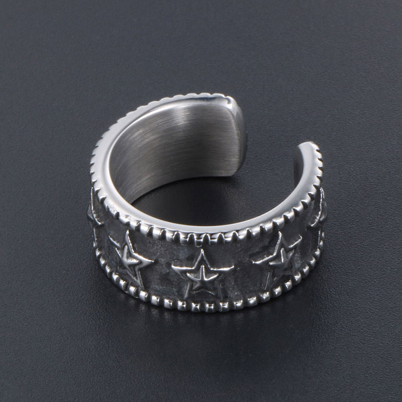 Vintage Titanium Steel Pentagram Star Open Ring for Men - Simple and Stylish Stainless Steel Accessory