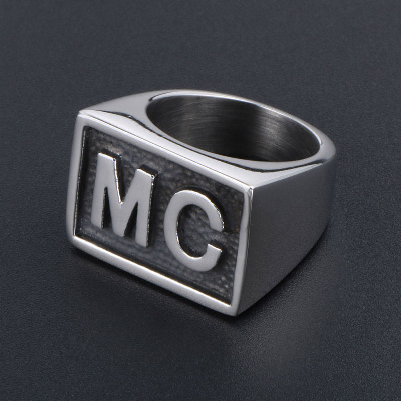 Titanium Steel Wide Ring with MC English Letters for Men and Women - Simple Personality Design