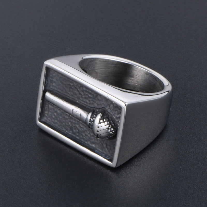 Retro Titanium Steel Men's Wide Microphone Ring - Trendy Index Finger Accessory