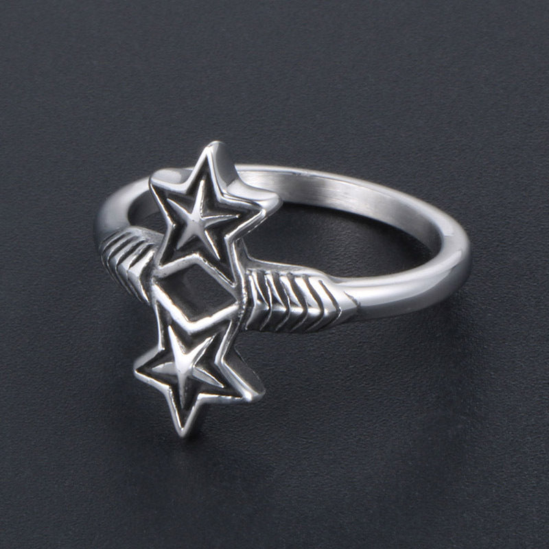 Trendy Retro Double Star Ring for Men and Women, Korean-Inspired Titanium Steel Accessory