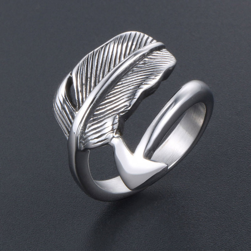 Feather Arrow Design Titanium Steel Ring for Men and Women, Stylish Index Finger Accessory