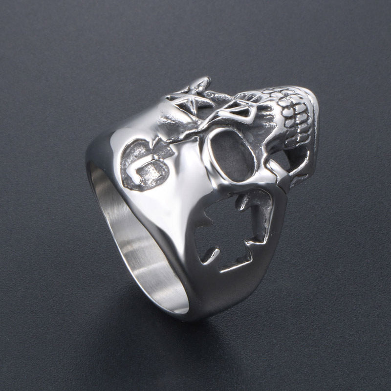 Creative Gothic Titanium Steel Halloween Ring for Men with Hollow Eye and Star Skull Design