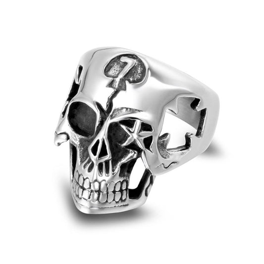 Creative Gothic Titanium Steel Halloween Ring for Men with Hollow Eye and Star Skull Design