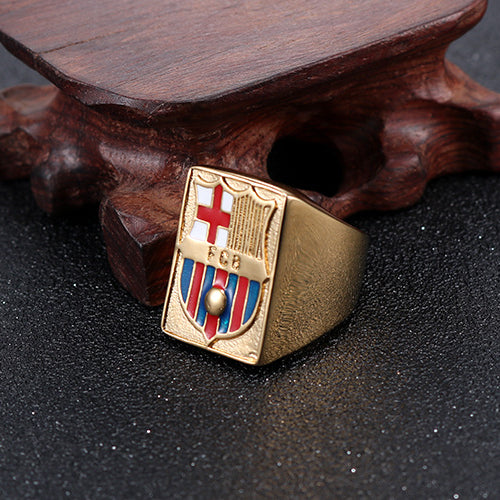 FCB Titanium Steel Ring for Men - Barcelona Football Club Logo Jewelry