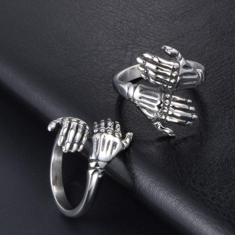 Punk Skull Dual Design Titanium Steel Ring for Men - Trendy Index Finger Accessory