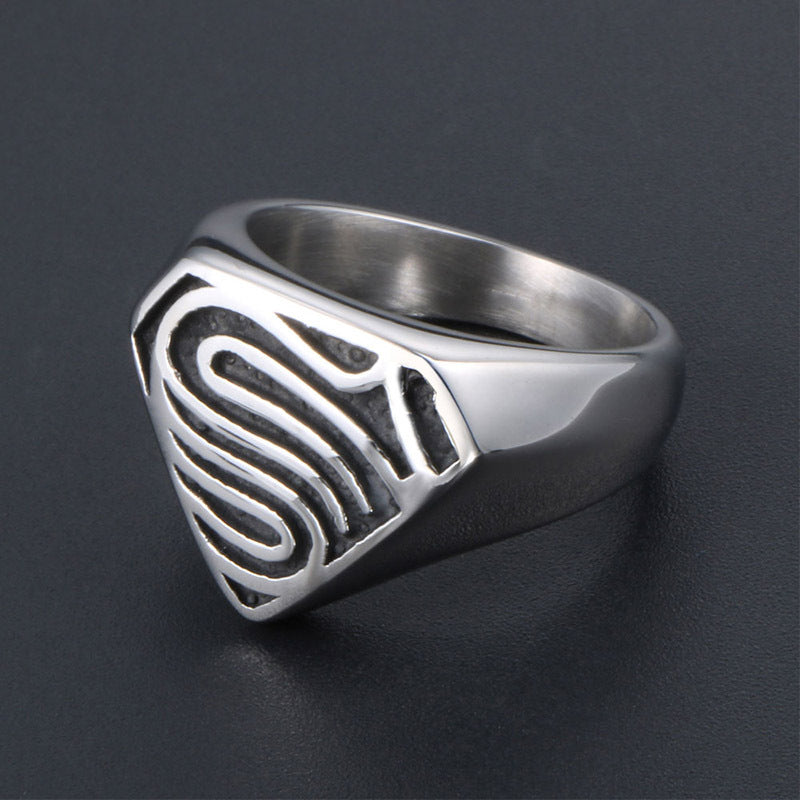 Titanium Steel Superman Ring for Men - Punk Retro Design, Wholesale Jewelry Collection