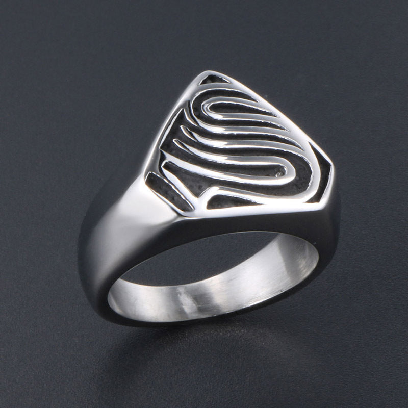 Titanium Steel Superman Ring for Men - Punk Retro Design, Wholesale Jewelry Collection