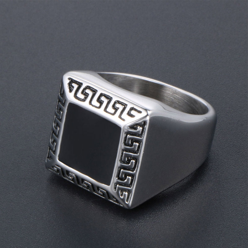 Titanium Steel Men's Retro Personalized Epoxy Ring - Wholesale Fashion Jewelry