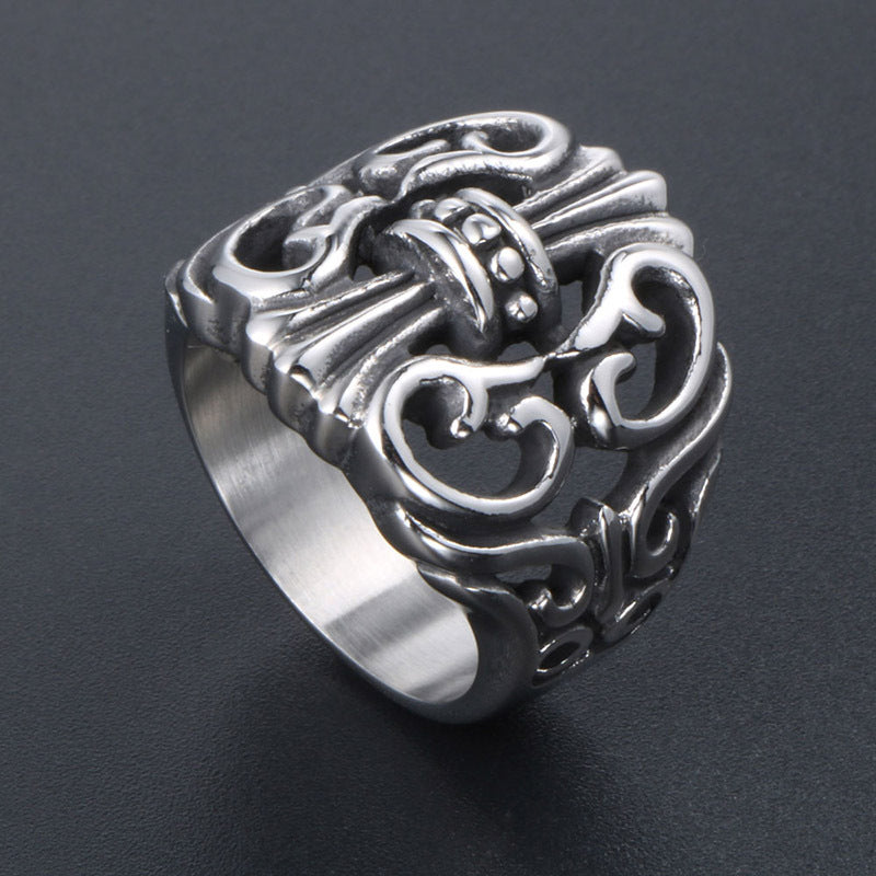 Punk Style Men's Titanium Steel Cross Ring - Wholesale Retro Collection