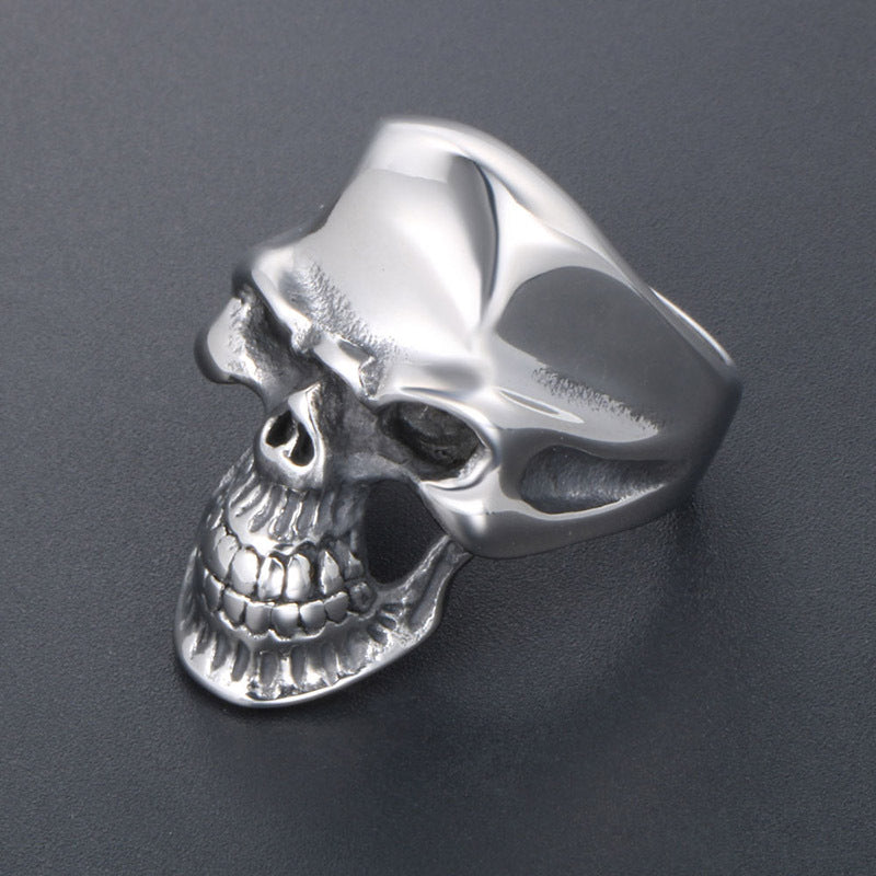 Gothic Inspired Skull Vampire Ring - Bold Stainless Steel Ghost Head Design for Men