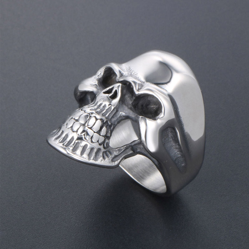 Gothic Inspired Skull Vampire Ring - Bold Stainless Steel Ghost Head Design for Men