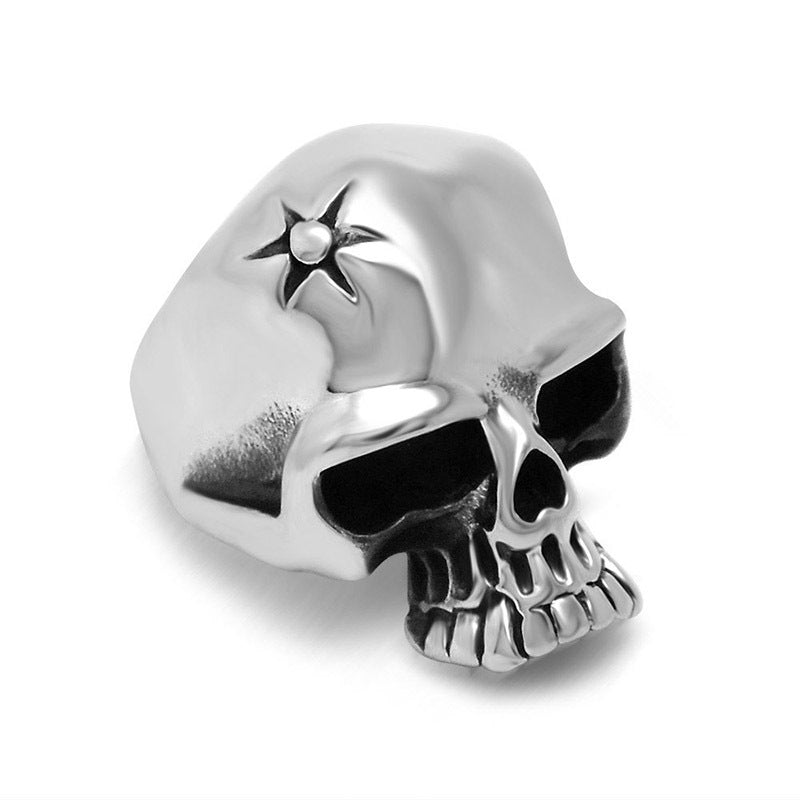 Titanium Steel Skull Ring with Sunflower Design - Stainless Steel Ghost Head Ring for Men