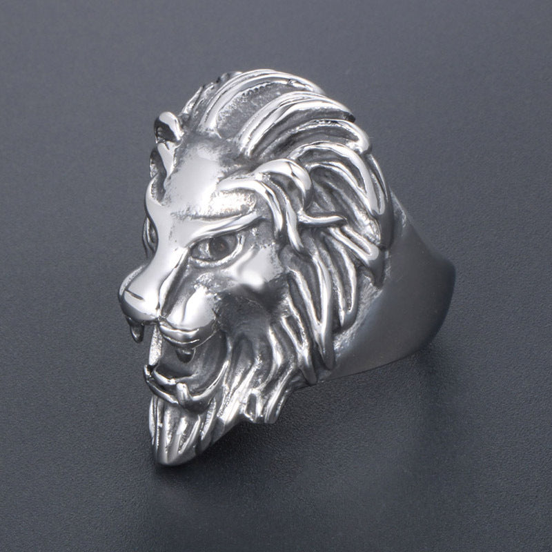 Titanium Steel King of the Forest Lion Head Ring for Men - European and American Style