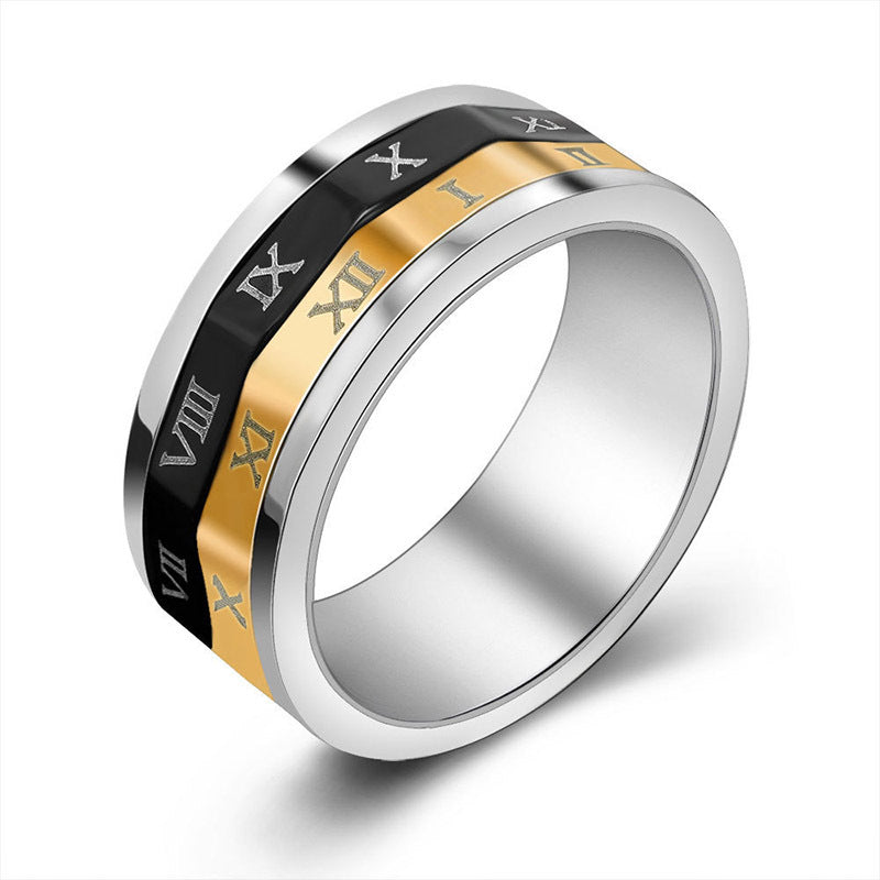 Three-Color Rotating Men's Ring - Stylish Stainless Steel Jewelry for Fashion-Forward Men