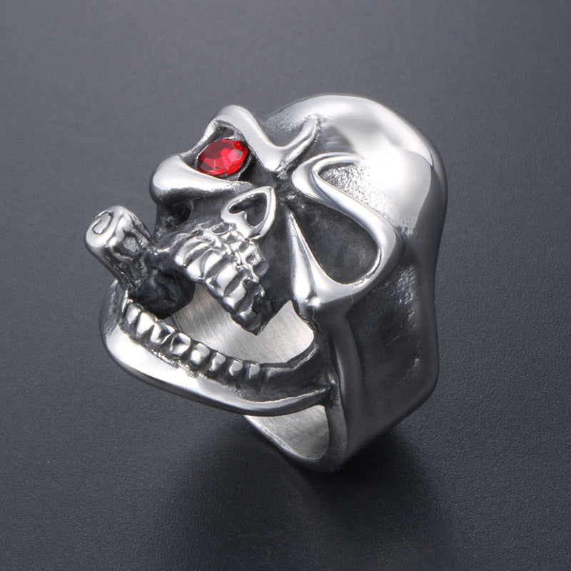 Punk Skull Ring for Men with Red Zircon Accent - Customized Stainless Steel Jewelry