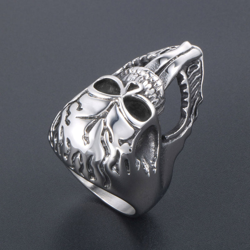 Punk-Inspired Skull Ring with Long Tongue - Halloween Titanium Steel Jewelry for Men