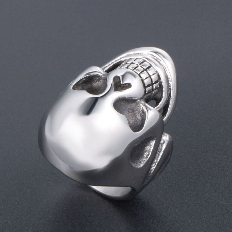 Titanium Steel Love Skull Dancing Ring for Men - Retro Punk Ghost Head Design