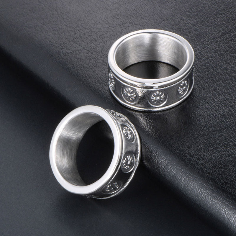 Trendy Retro Titanium Steel Cross Flower Ring for Men and Women - Wholesale Fashion Jewelry