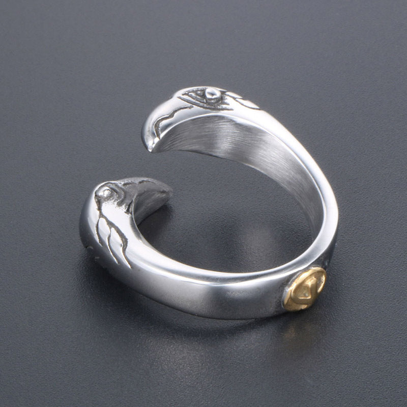 Trendy Cross-Border Gold Eagle Open Ring for Men and Women - Titanium Steel Electric Jewelry