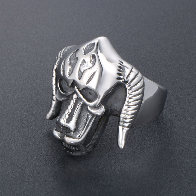 Customizable Vintage Titanium Steel Horror Monster Ring for Men - Bold Creative Design