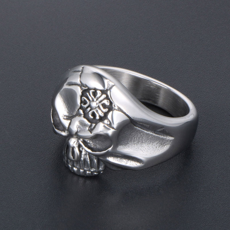 Vintage Style Skull Ring for Men - Retro Distressed Titanium Steel Accessory