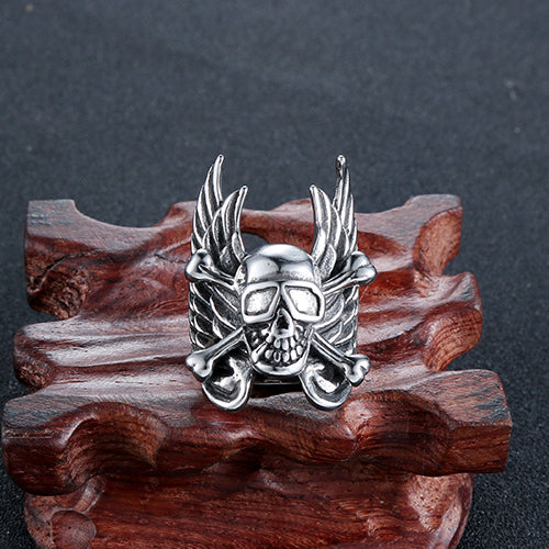 Punk Wing Skull Ring for Men in Titanium Steel - Bold and Edgy Jewelry Directly from Manufacturer