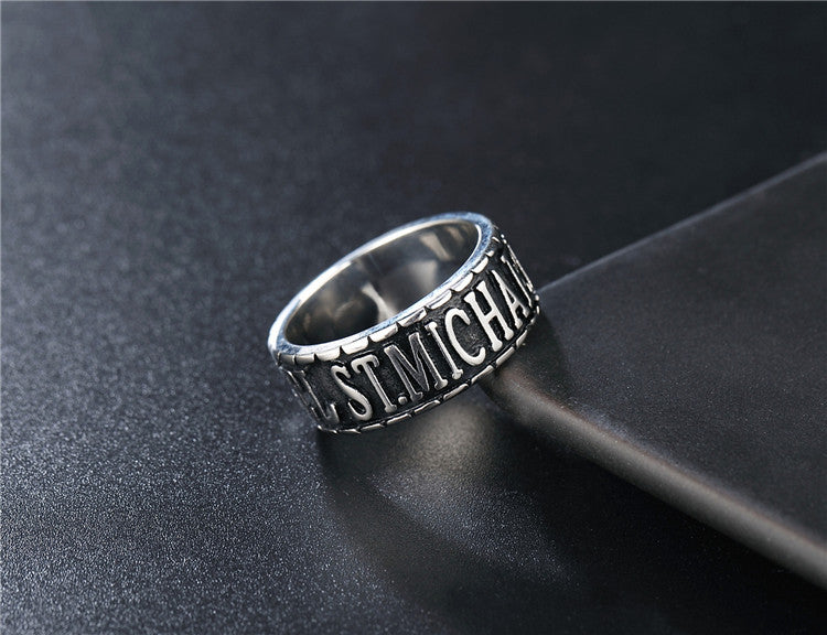 Customized Classic Round English Letters Men's Titanium Steel Ring Foreign Trade Jewelry