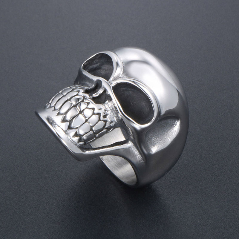 Exaggerated Retro Titanium Steel Skull Ring for Men - Wholesale Punk Style