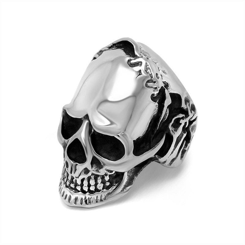 Trendy Titanium Steel Skull Wreath Ring for Men - Cool Rock Hip-Hop Accessory