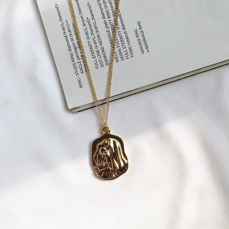 Vintage Notre Dame Gold Coin Necklace with Retro Portrait Design