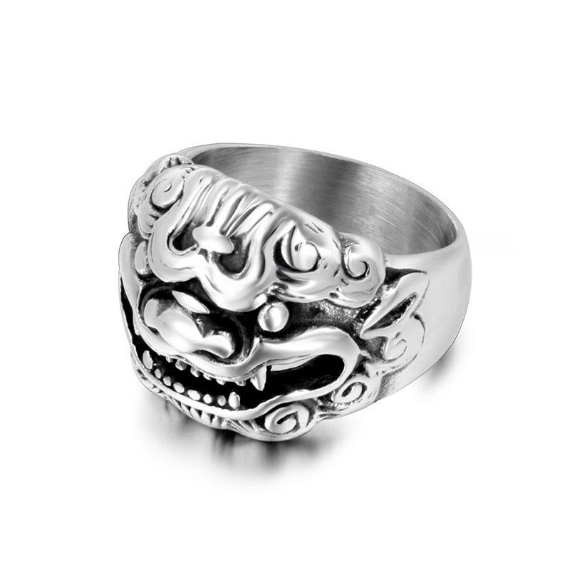 Vintage National Style Majestic Unicorn Men's Custom Titanium Steel Ring Jewelry