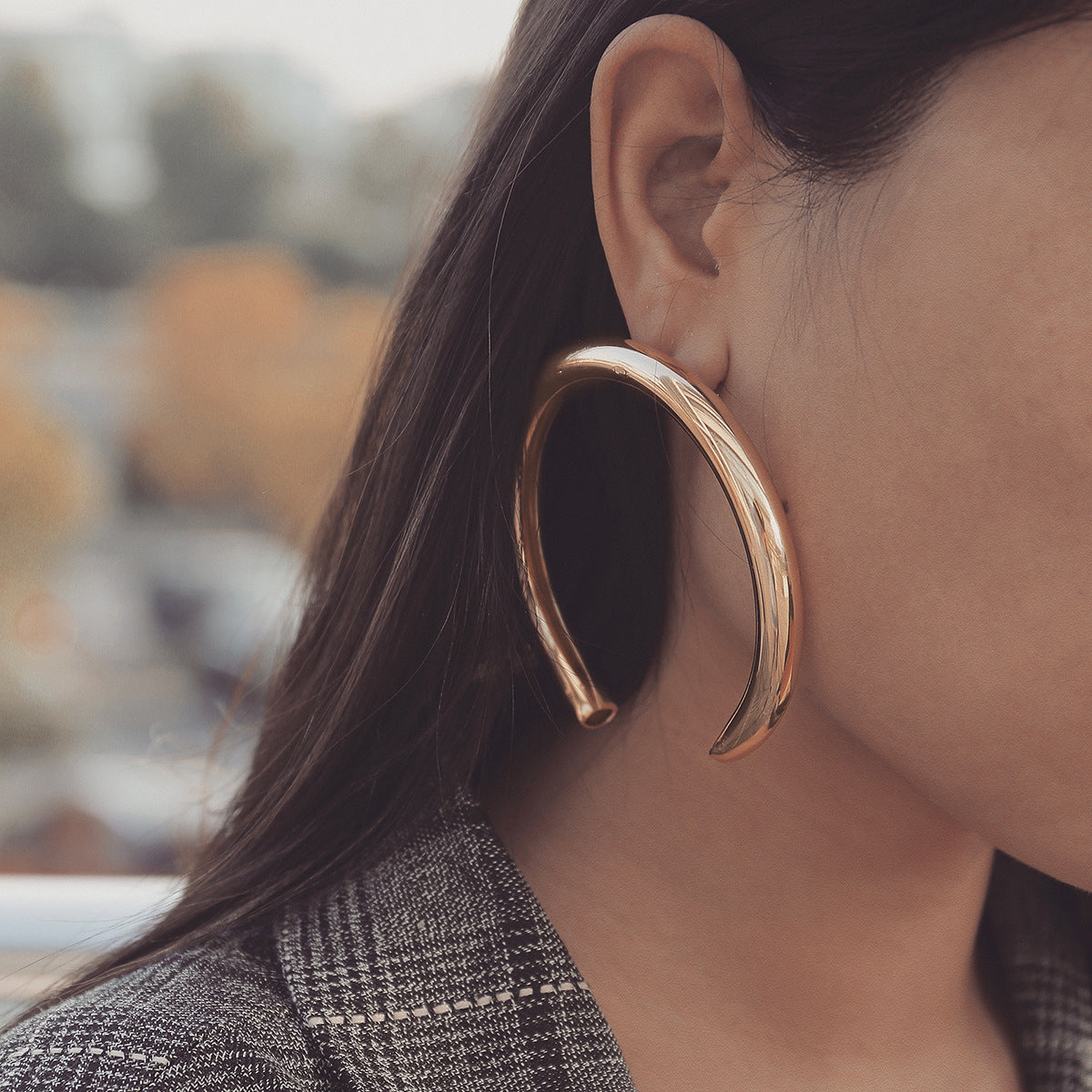 Sleek Metalpunk Stud Earrings with a Geometric Twist