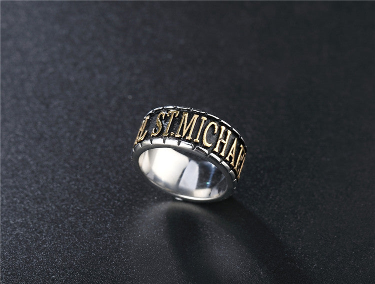 Customized Classic Round English Letters Men's Titanium Steel Ring Foreign Trade Jewelry