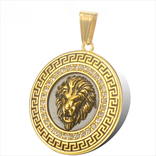 Stylish Lion Head Titanium Steel Pendant with Diamond Accents for Men - Personalized Retro Design