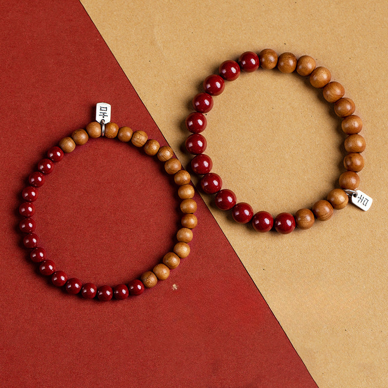 China-Chic Fortune's Favor Peach Wood Bracelet for Men and Women