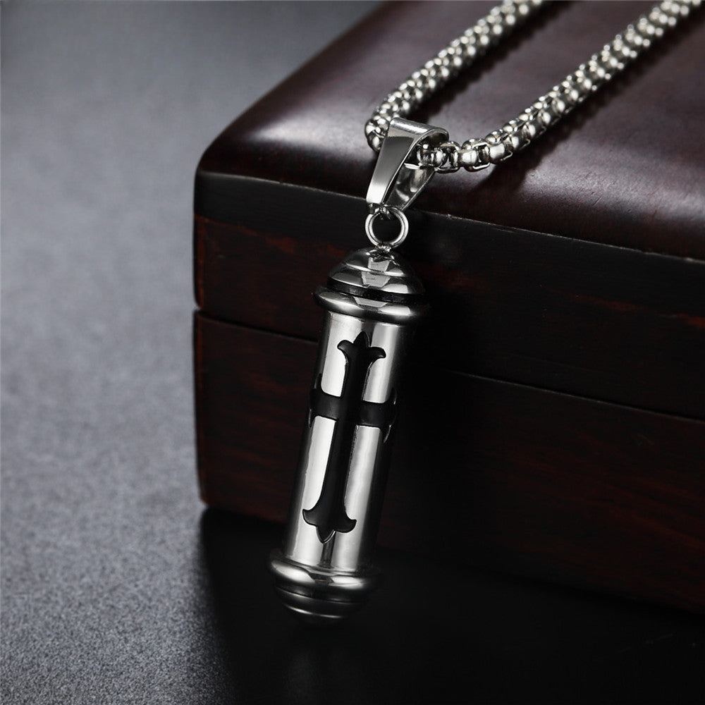 Cylinder Talismans Cross Titanium Steel  Necklace for Men