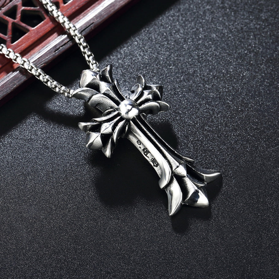 Punk Cross Flower Titanium Steel Pendant for Men