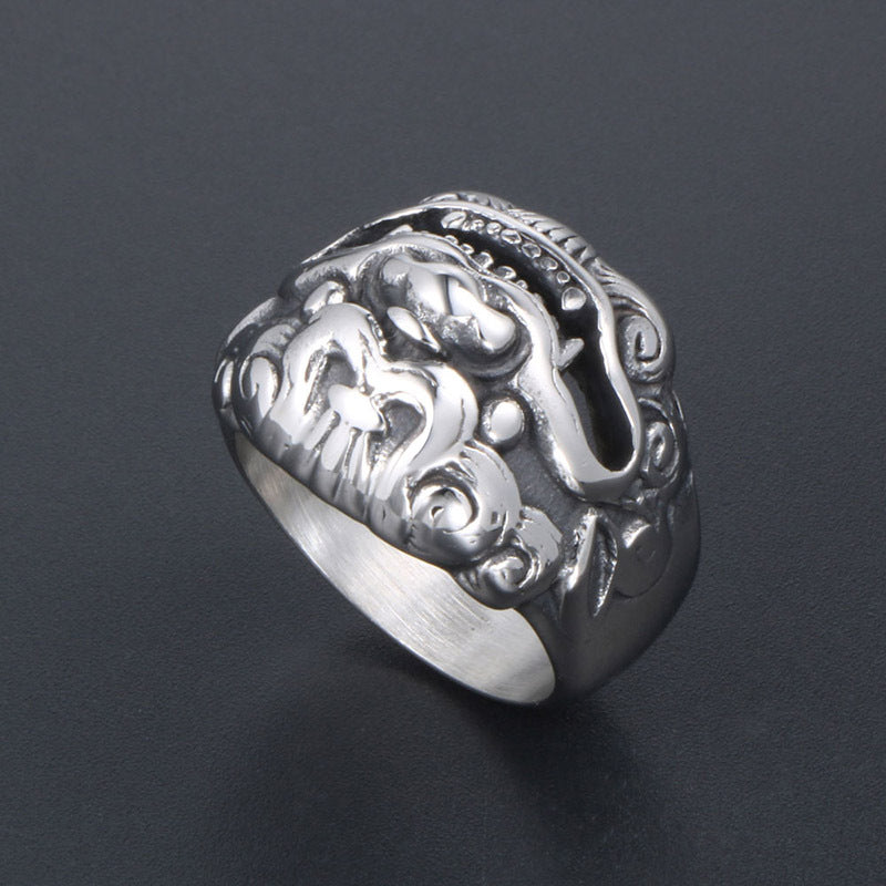 Vintage National Style Majestic Unicorn Men's Custom Titanium Steel Ring Jewelry