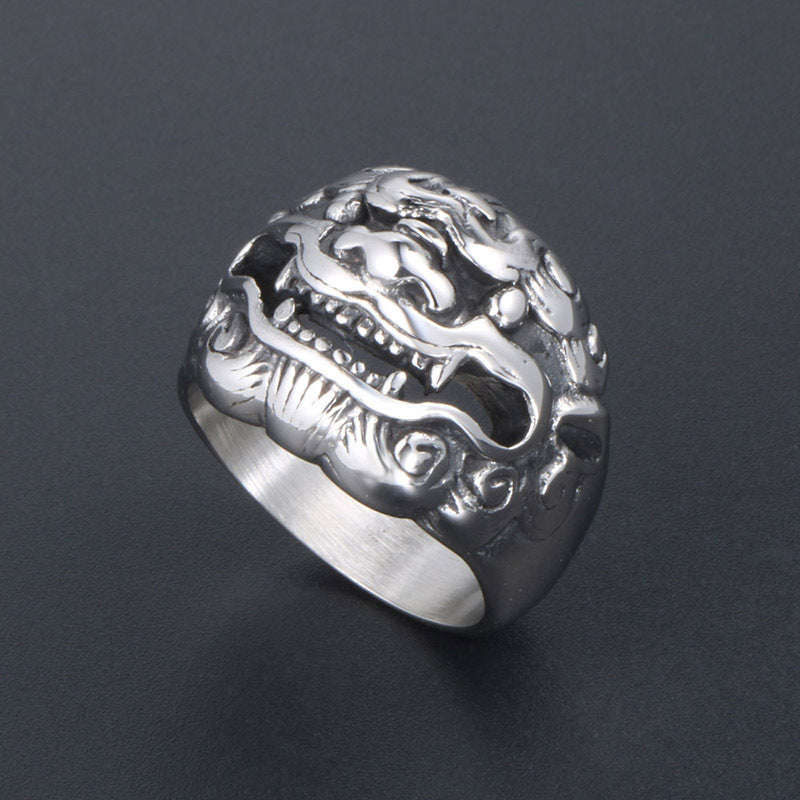 Vintage National Style Majestic Unicorn Men's Custom Titanium Steel Ring Jewelry