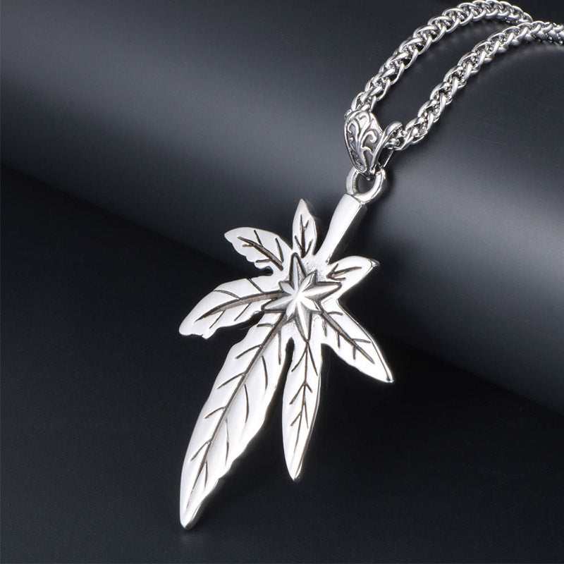 Retro Titanium Steel Maple Leaf Star Flower Pendant Necklace for Trendy Men and Women