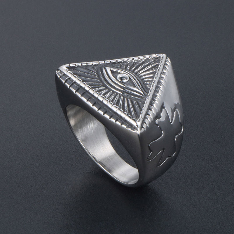 Punk-Inspired Titanium Steel Devil's Eye Ring for Men - Retro European and American Jewelry