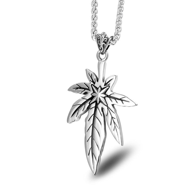 Retro Titanium Steel Maple Leaf Star Flower Pendant Necklace for Trendy Men and Women