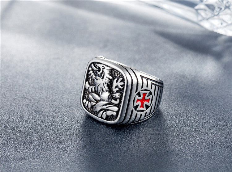 Titanium Steel Men's Ring with Cross Phoenix Totem