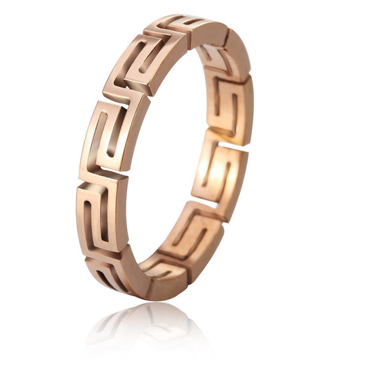 Rose Gold Hollow Great Wall Pattern Titanium Ring