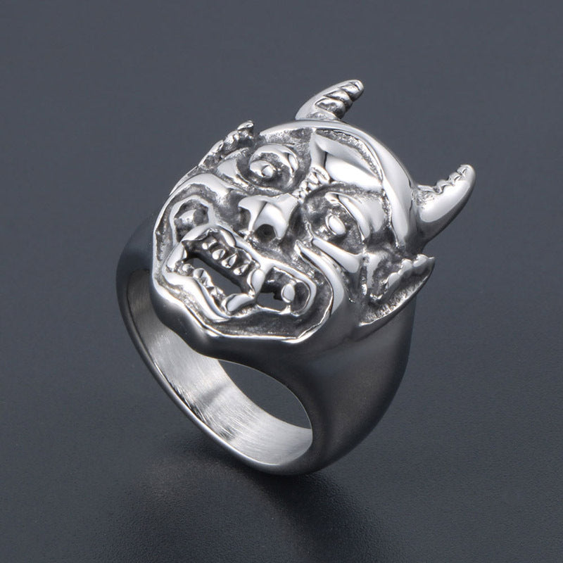 Titanium Steel Retro Minotaur Ghost Punk Ring for Men - Unique Alternative Jewelry