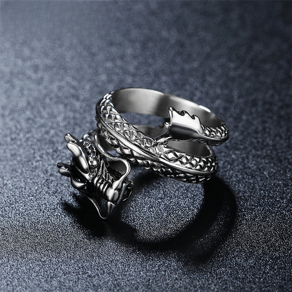 Retro Dragon Wide Titanium Ring for Men