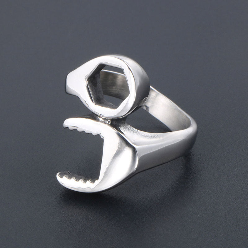 Customizable Punk-Inspired Screw and Wrench Ring in Trendy Titanium Steel for Men