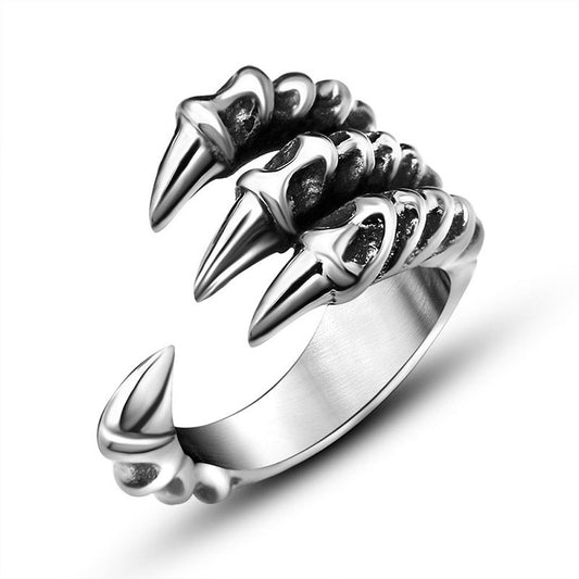 Vintage-Style Dragon Claw Titanium Steel Ring for Men - Customizable Sharp Open Design